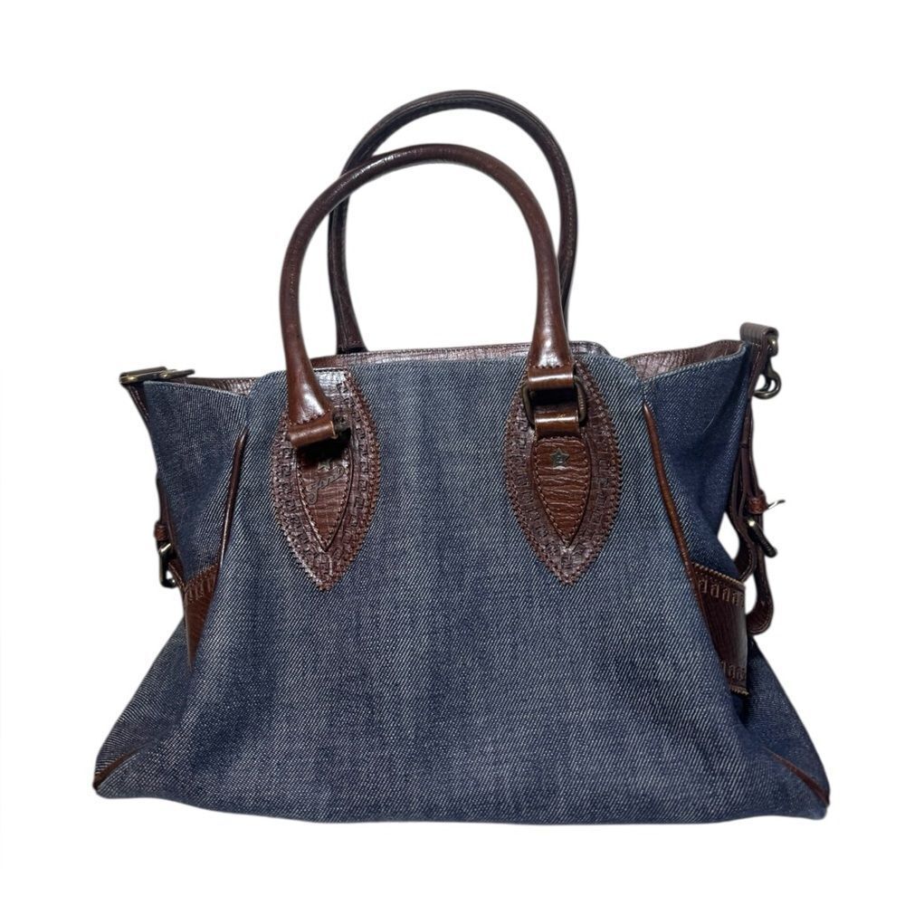 FENDI Blue Denim & Brown Leather Trim Etniko Bag Du Jour Shoulder Bag Auth